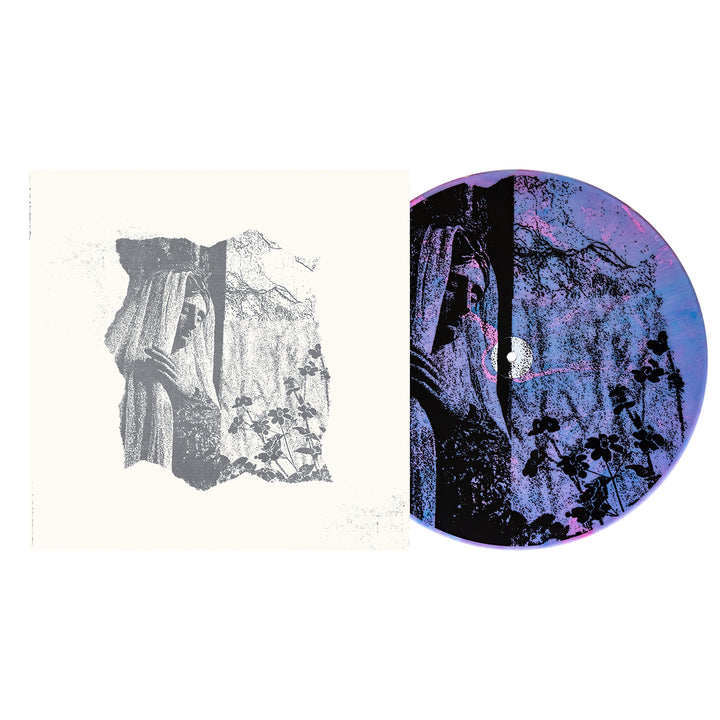 A limited edition Ben Quad CD and cover with a black-and-white image of a partially veiled person behind a curtain, surrounded by flowers. The CD is purple and blue. Release date: October 25, 2024.