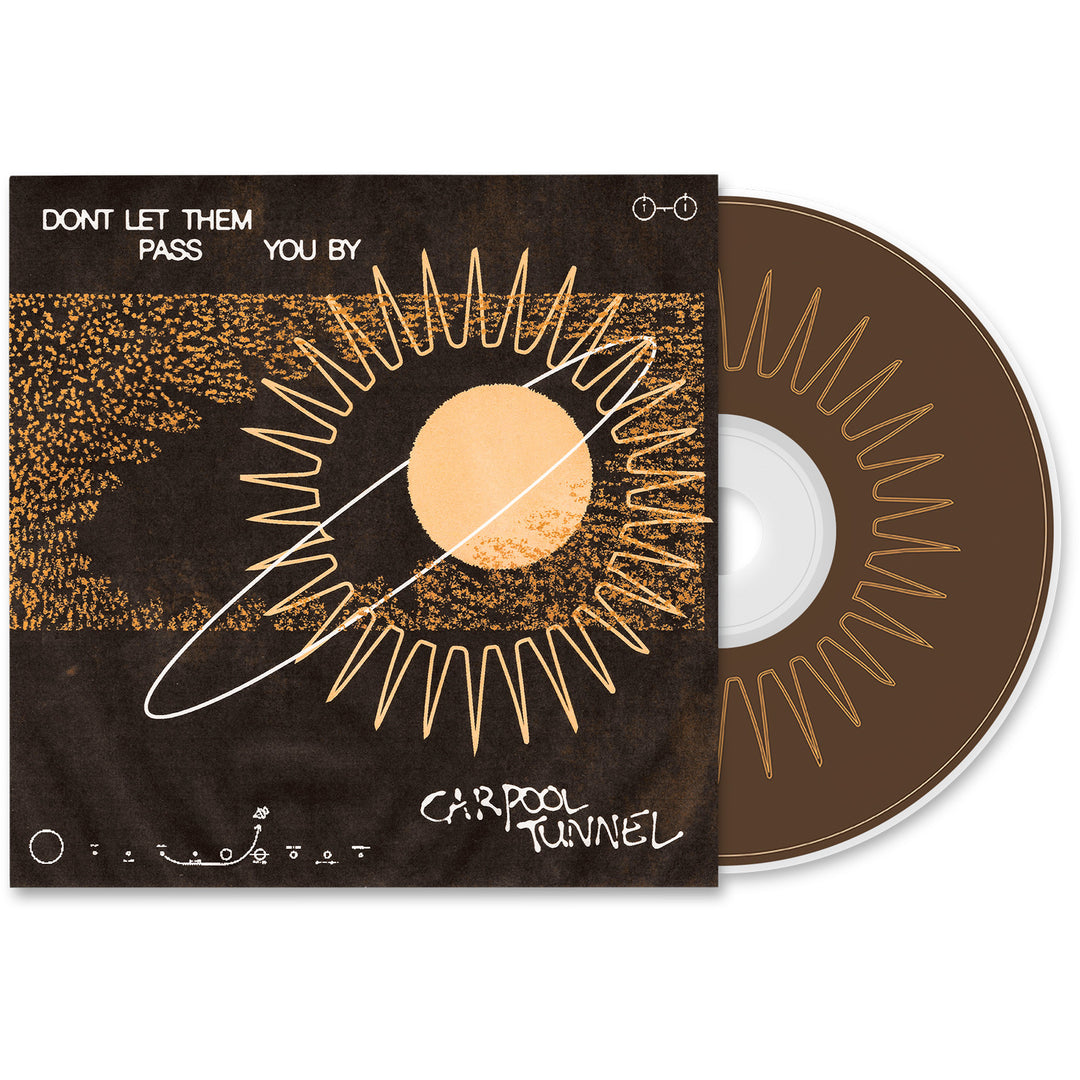 Carpool Tunnel Don't Let Them Pass You By CD. album art depicts an artistic interpretation of a solar system and constellations. disc is exposed to show art on that which is a sun.