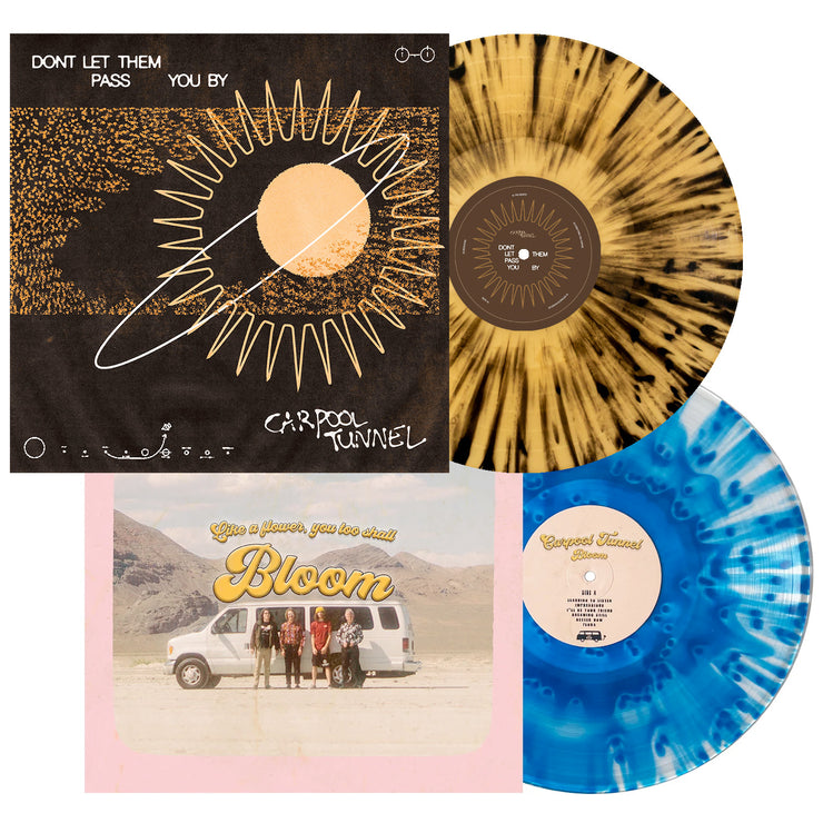 Carpool tunnel vinyl lp collection bundle. bundle includes dont let them pass you by beer with black splatter and Bloom cloudy blue vinyl LPs