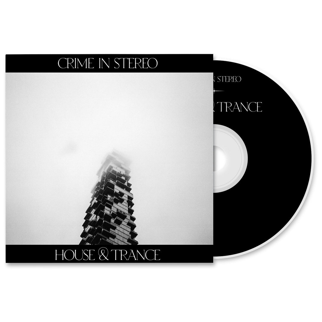 Crime In Stereo House & Trance CD. Album Art depicts a sky scraper getting lost in the clouds.
