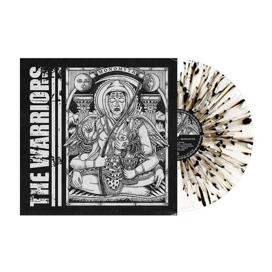 A Heavy Black and White Splatter vinyl by The Warriors rests partly in its cover, which features a monochrome multi-armed figure and bold vertical “The Warriors” branding—a striking Death Ritual edition for collectors.
