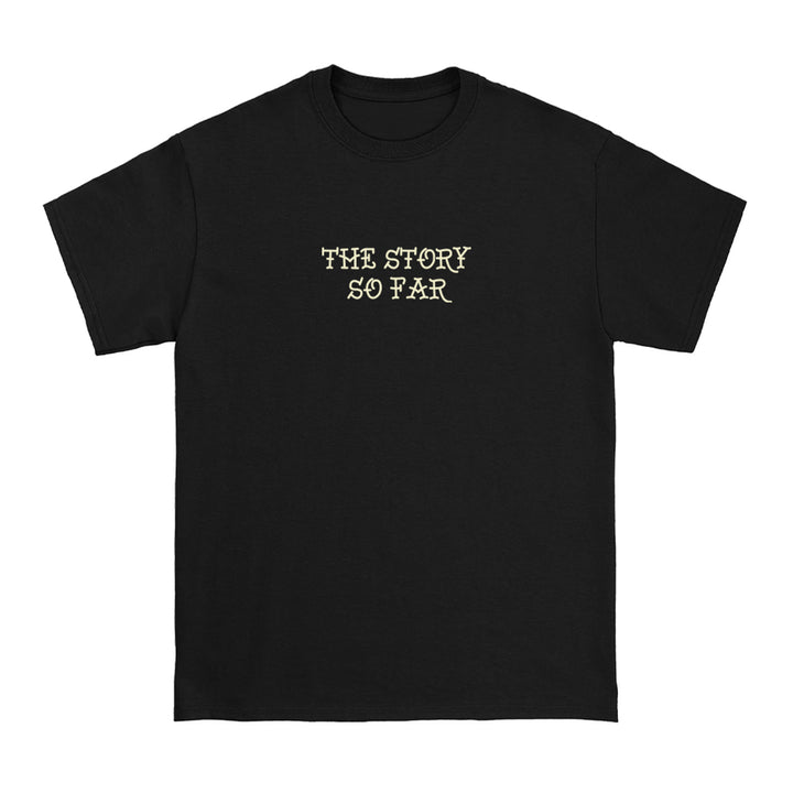 A black Comfort Colors t-shirt featuring THE STORY SO FAR brand name in light uppercase letters centered on the chest.