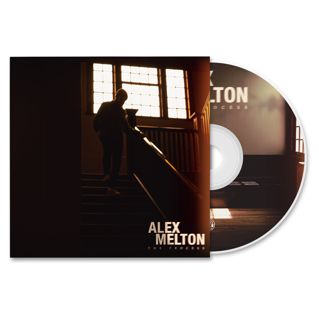 Alex Melton's The Process CD bundle includes a cover featuring a silhouette walking down stairs before sunlit windows, with "Alex Melton The Process" at the bottom right.