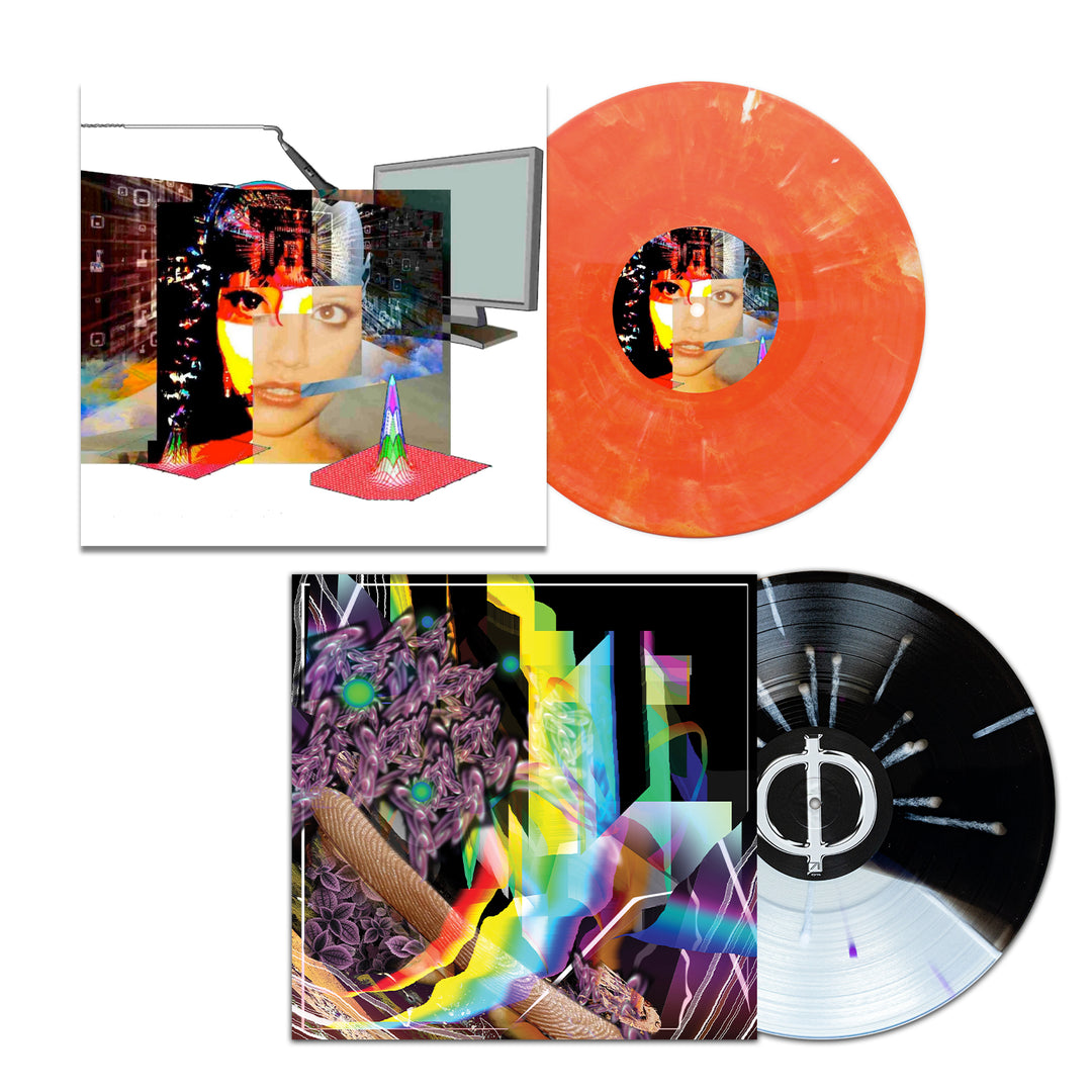 Two vinyl records from Soulkeeper—one orange marbled, one black—each with vibrant digital art and geometric abstract album covers. This Holy Design vinyl is a limited edition. Join us in creating excellence.