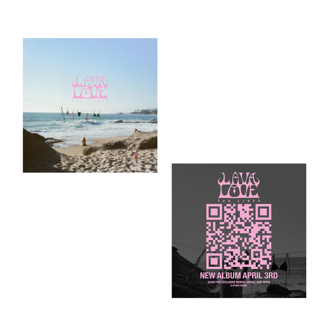 A LAVALOVE QR code on a beach, surrounded by sunbathers showing off their tan lines.