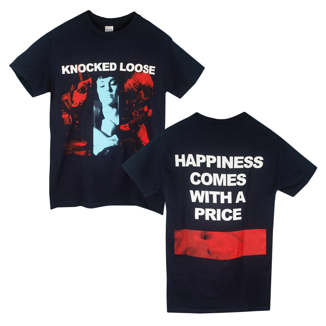 knocked loose happiness navy tee front and back