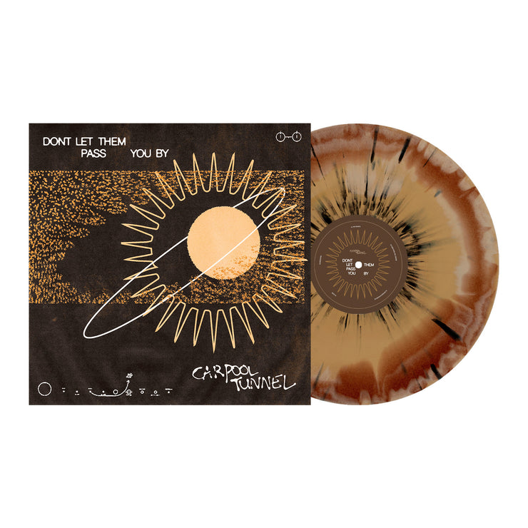 Carpool Tunnel Don't Let Them Pass You By Vinyl LP. Album art depicts an artists interpretation of a solar system and constellations. Vinyl Color is Brown, Beer & Bone aside/bside with black splatter. 