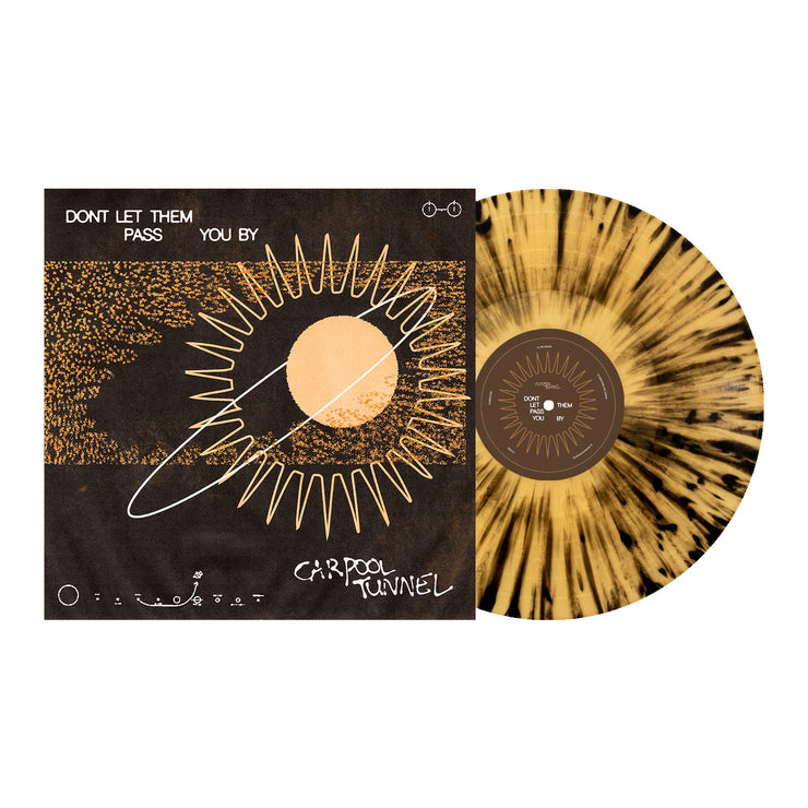 Carpool Tunnel Don't Let Them Pass You By Vinyl LP. Album art depicts an artists interpretation of a solar system and constellations. Vinyl Color is Beer with black splatter. 