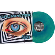 Image of Gumpster Fever Dream album cover with the vinyl record exposed to show its coloring on a white background. Album cover says Grumpster at the top and Fever Dream at the bottom right corner. The album cover is an image of an drawn eye with 3 stars by the top eyelid and a small spider by the bottom lid. The eye and text is all laid over a black and white lines square design. The Vinyl color is Mint Green and Blue Galaxy.