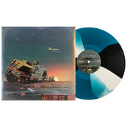Samiam Stowaway Vinyl LP. Album Art depicts a large boat with shipping containers sinking at sunset. Vinyl color is Blue with bone and black twist. 