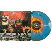 The Barstool Preachers Above The Static Vinyl LP with the vinyl exposed to show color. Album Art depicts 3 headless figures sitting on mountains with a galaxy background. a 4th person is also there with an old tv for a head. This side is side A. vinyl color is Halloween Orange, Cyan Blue, & Black Aside/Bside with White & Orange splatter. 