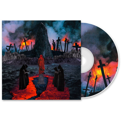 Image showing Counterparts CD. Album art is 5 spooky monks praying by a grave in pools of blood with the backdrop of many burning crosses. CD exposed to show CD art. Art on CD is many burning crosses. 